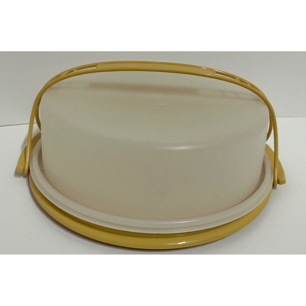 Tupperware Vintage Cake Carrier Harvest Gold Handle 12 Inch Round 684-2